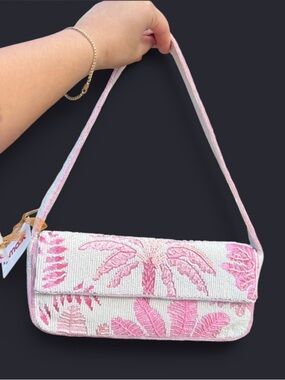 TJMAXX MARSHALLS VIRAL Pastel Pink Palm Tree Beaded Shoulder Bag Purse Collectib